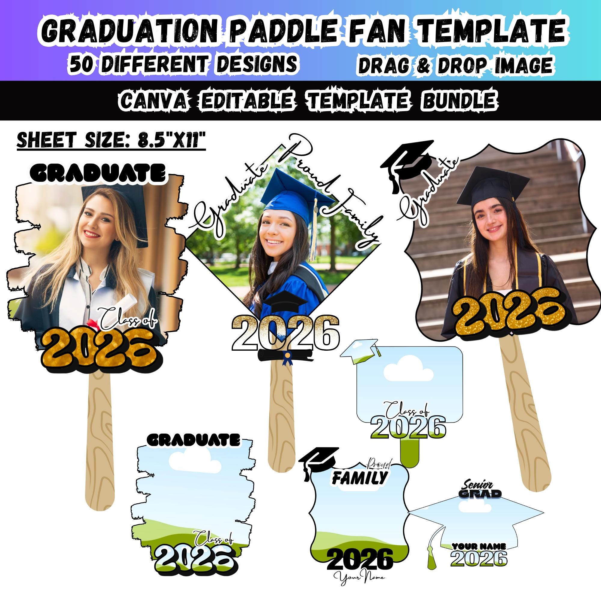 50 Grad Paddle Fan Templates Bundle,custom Grad Fan Canva Editable ...