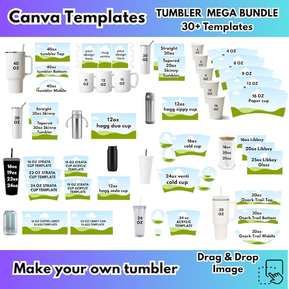 Tumbler Wrap Canva Template 40oz Tumbler 20oz Skinny 11oz Mug Libbey Can Glass Hogg Sippy Strata Cup Venti Cold Cup Acrylic 24oz Mega Bundle