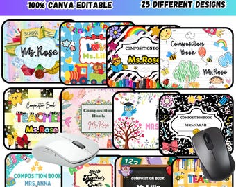 25 Lehrer-Mauspad Canva bearbeitbares Vorlagenbündel, Lehreranerkennungs-Klassenzimmergeschenkkartendesign, digitales Kompositionsthema-Mausunterlage
