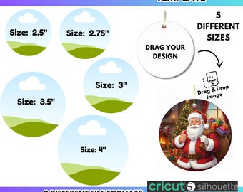 Paquete de plantillas de adornos redondos, marcos de adornos navideños de sublimación, adornos circulares navideños SVG, adornos de 3 pulgadas editables en Canva