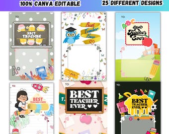 Paquete de 25 plantillas de tarjetas gigantes de agradecimiento para profesores, paquete gigante de tarjetas de regalo para el mejor profesor, tarjetas de regalo editables para el aula en Canva (descarga digital)