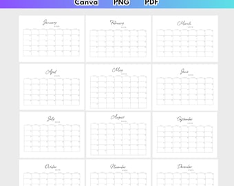 2026 Kalender Monatsplaner Landschaft Elegant 12 Monate Kalender Wandkalender Druckbare PDF PNG Canva Bearbeitbar Neujahr 2026 Planer Seite