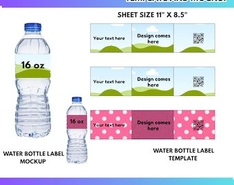 Modèle vierge d'étiquette de bouteille d'eau 16 oz Maquette d'étiquette de bouteille d'eau Modèle modifiable Canva Autocollant de bouteille d'eau Étiquette DIY SVG