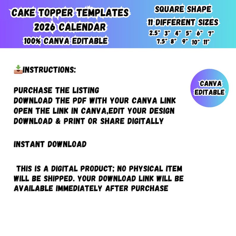 Generic Calendar Topper Burn Away Cake Topper Template Bundle,canva Editable Digital Calendar ...