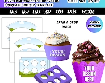 Modèle de caissette et de support à cupcakes, fichier SVG modifiable sur Canva, papier d'emballage pour cupcakes, boîte à cupcakes à 6 trous à faire soi-même (SVG).