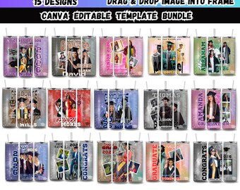 15 Graduation Tumbler Wrap Design Canva bearbeitbar, Congrat Grad 2026 Tumble Wrap Collection, machen Sie Ihre eigene Klasse von 2026 Photo Tumbler Design