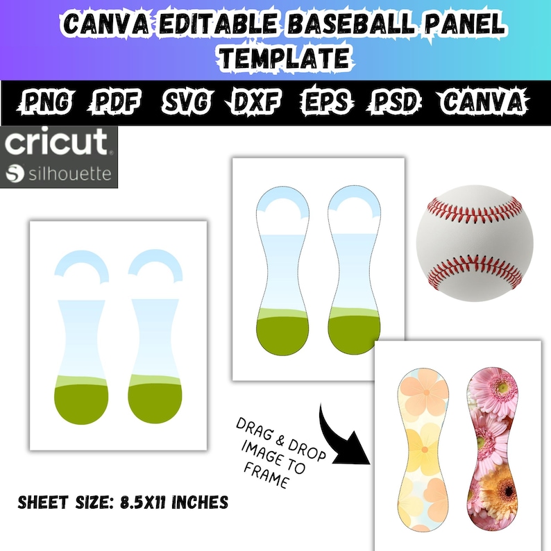 Baseball Panel Canva Editable Template,drag and Drop Customizable Frame ...