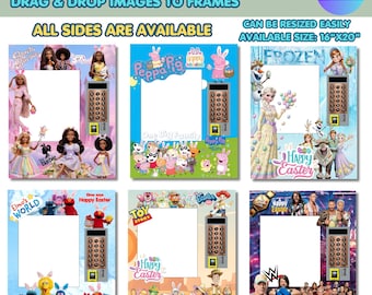 6 modèles modifiables de distributeur automatique de Pâques sur toile, personnages de dessins animés pour enfants, affichage d'activités pour la fête de Pâques, conception numérique imprimable bricolage