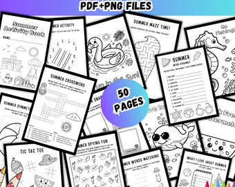 Lot d'activités d'été à imprimer avec pages à colorier, jeux de labyrinthe de recherche de mots, jeux de labyrinthe, camps d'été, activités pour enfants, feuille de travail pour la maternelle
