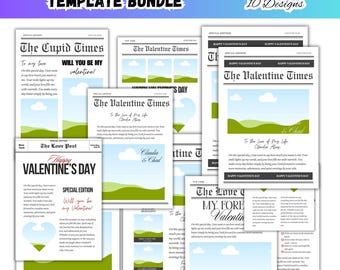 10 Valentinstag Zeitung Canva bearbeitbare Vorlage, werden Sie mein Valentinstag Paar Zeitung Design Bundle, romantische benutzerdefinierte Cupid Post Zeitung sein
