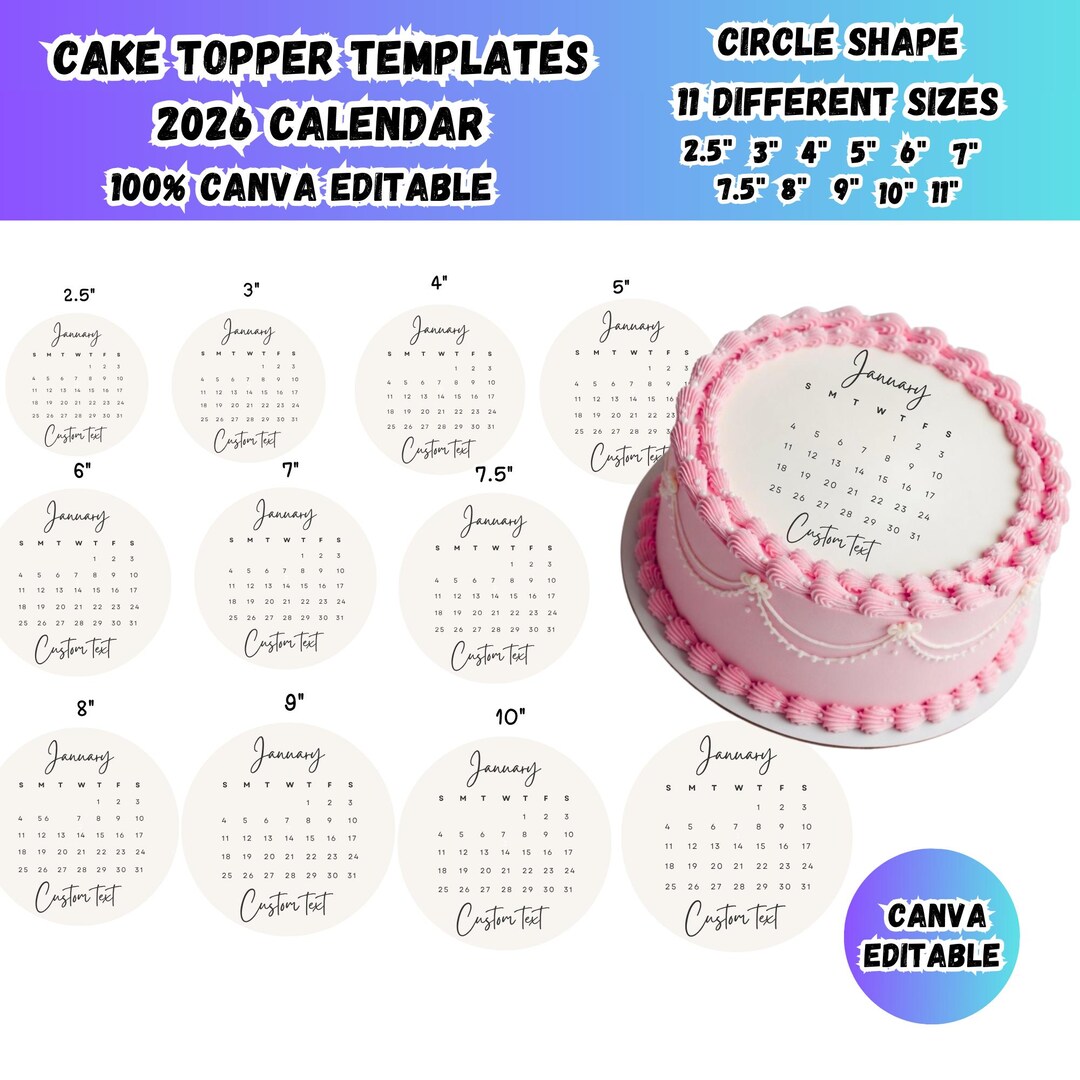 Generic Calendar Topper Burn Away Cake Topper Template Bundle,canva Editable Digital Calendar ...