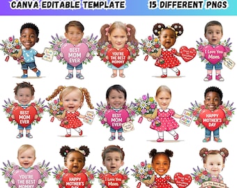 Actividad para niños del Día de la Madre: Añade tu cara. Manualidad imprimible para el Día de la Madre y decoración para tablón de anuncios. Plantilla editable de Canva para recortar caras personalizadas.