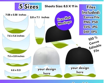 Trucker Hat Brim Canva Editable Template Baseball Cap Brim Mockup Blank Hat Brim Sublimation Design Template dxf eps svg Instant Download