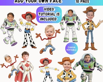 Cliparts personnalisés sur le thème du jouet modifiables sur toile, ajoutez votre visage propre Photo PNG en téléchargement numérique, modèle de décoration de gâteau bricolage fête d'anniversaire