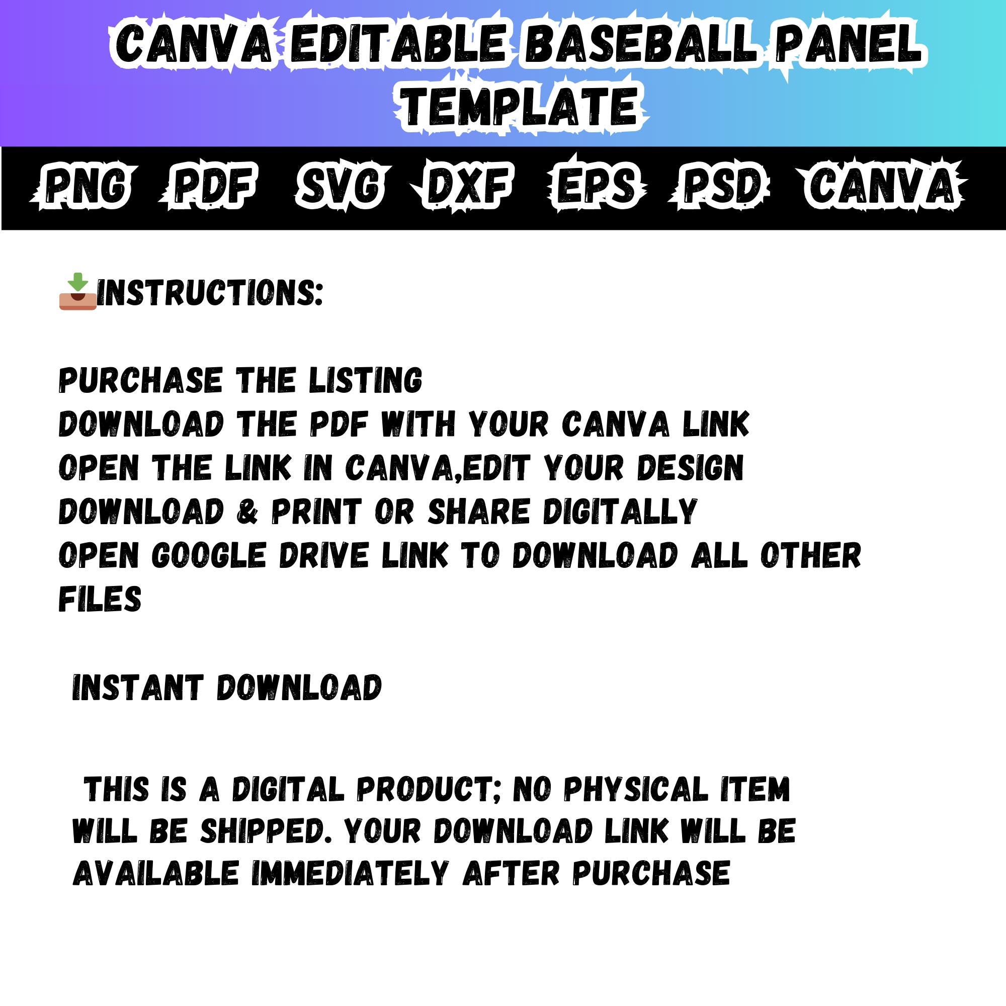 Baseball Panel Canva Editable Template,drag and Drop Customizable Frame ...