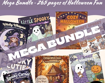 Lot de 8 livres à colorier pour Halloween, 265 pages, Coco Wyo, mignon confortable, effrayant, confortable audacieux, facile, pages à colorier numériques PDF pour enfants, adolescents et adultes
