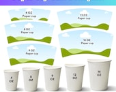 Paper Cup Wrapper Template Bundle,4oz 8oz 9oz 12oz 16oz Paper Cup Blank Coffee Cup Wrapper Bundle,5 sizes Paper Cup Template Canva Editable