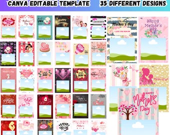 Paquete de 35 tarjetas gigantes para el Día de la Madre, tarjeta de regalo editable de dulces y snacks en Canva, portatarjetas de regalo para el Día de la Madre, tarjetas de felicitación DIY para mamá
