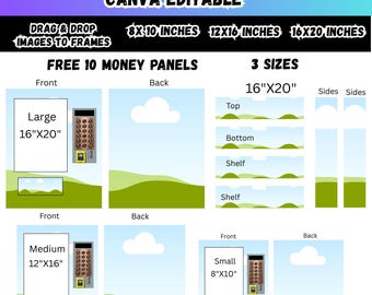 Modèle vierge de distributeur automatique Canva, tailles 8 x 10 12 x 16 16 x 20, motifs de panneaux d'argent gratuits, distributeur automatique de Pâques, boîte de remise des diplômes de panneau de paiement