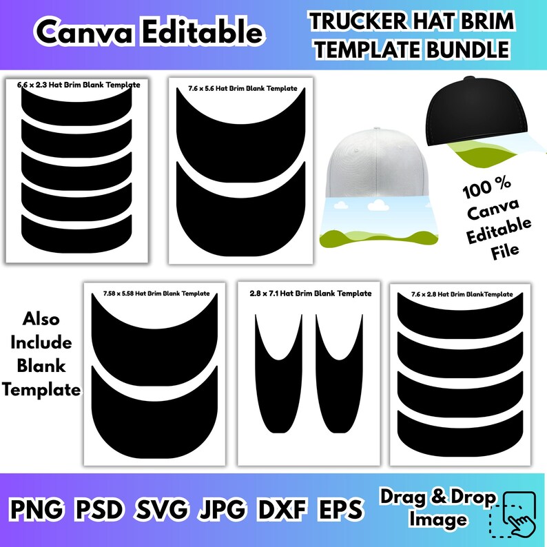 Sample Hat Files Trucker Hat Brim Canva Editable Template Baseball Cap Brim Mockup Blank ...