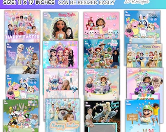 Lot de 15 modèles de cartes de Pâques géantes, paquet géant sur le thème du dessin animé, cartes-cadeaux de Pâques pour la classe modifiables sur toile, numériques
