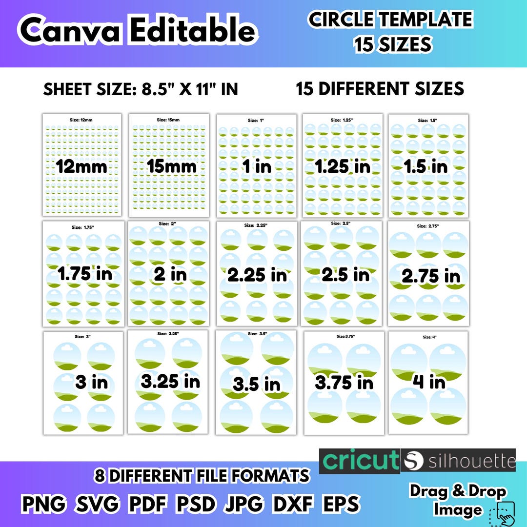 Circle Template Mega Bundle Editable Canva Round Frame Sublimation 1 2 2.25 3 4 inch 15mm 