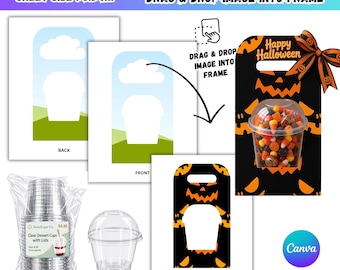 Halloween Dome Cup holder Template Canva Editable,Dome Lid 8oz Cup Holder SVG,Mug Box Cup Box Template,Party Favor Box template
