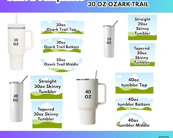 Paquete de plantillas de vasos editables de Canva, vaso de 40 oz, vaso delgado de 30 oz, vaso delgado de 20 oz, vaso Ozark Trail de 30 oz, paquete gigante de envolturas
