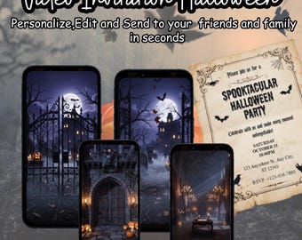 Scary Halloween Party Video Invitation, Animated Canva Template,Editable Digital Invite, Halloween Birthday Party,DIY Canva halloween ecard