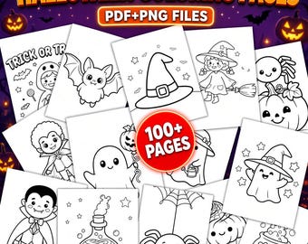 100x Halloween Coloring Pages Bundle,Cute Cozy Spooky Comfy Digital Sheets,Bold Easy PDF for Kids Adults,Ghost Halloween Activity Color Book
