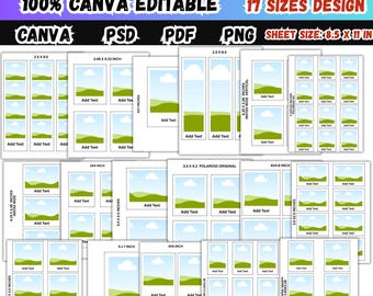 Lot de 17 modèles modifiables sur toile Polaroid, cadres personnalisables imprimables Instax, mise en page d'image imprimable personnalisée par glisser-déposer png svg