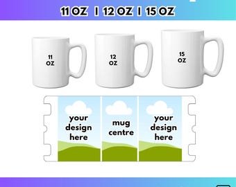 Modèles de tasses emballées 11 oz 12 oz 15 oz, modèles de cadres de tasses modifiables Canva, modèle de tasses à sublimation, fichiers modifiables Canva et presse à tasses