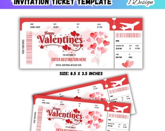 Angepasste Valentinstag Bordkarte Vorlage, Canva bearbeitbares Boarding Flugreise Design, DIY Bordkarte Digitales personalisiertes Reisegeschenk