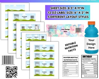 12 Unzen Sportgetränkeflasche Etikettvorlage Canva Bearbeitbare Sportgetränkleere Vorlage Sportgetränk SVG PSD Druckbares Design Anpassbare Rahmen