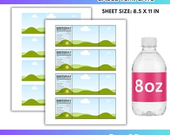 Plantilla de etiqueta para botella de agua de 8 oz. Plantilla de etiqueta DIY. Diseño editable de Canva. Plantilla en blanco para botella de agua SVG. Marcos personalizables. Arrastrar y soltar.