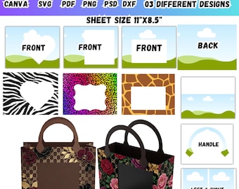 Plantilla editable de Canva para bolso del Día de la Madre, plantilla de bolso de regalo con forma de corazón, plantilla de Canva para bolso de mano, plantilla de bolso de diseño cuadrado DIY en formato SVG y PSD.