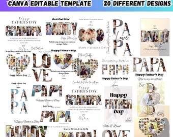 Vatertag maßgeschneiderte Fotocollage, benutzerdefinierte Papa Kinder Foto Canva Vorlage, bearbeitbarer druckbarer Papa Fotorahmen, Vatertagsgeschenk für Papa