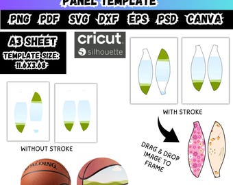 Basketball Panel Canva bearbeitbare Vorlage, anpassbare Rahmen durch Ziehen und Ablegen, Basketball-Design svg Cricut Silhouette, A3 Print Basketball Wrap