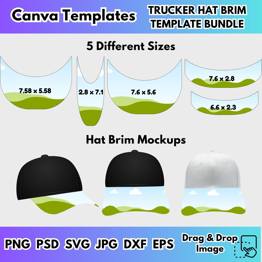 Trucker Hat Brim Template Bundle Hat Sublimation Design Canva Editable ...