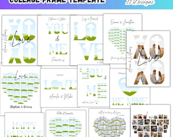 11 Love Photo Collage Canva Editable Template, Heart Picture Collage Customizable Frames,Valentine's Day Anniversary Couple Gift Wall Art