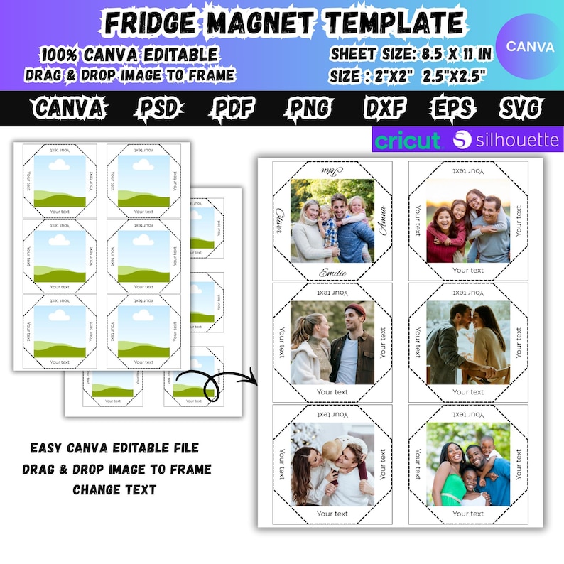Fridge Square Magnet Template Canva Editable,2x2 2.5x2.5 in DIY Fridge ...