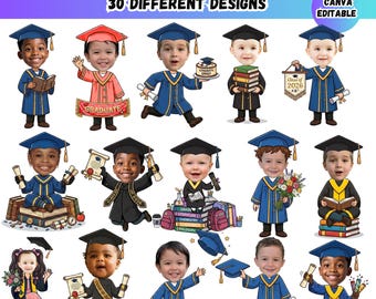 Abschluss Canva bearbeitbare benutzerdefinierte Gesichtsausschnittsvorlage, 30 Abschlusskinder fügen Sie Ihr Gesicht hinzu Foto PNGs, bedruckbares Handwerk & Bulletin Board Decor