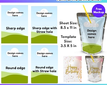 Modèle de toile Capri Sun, étiquette de pochette de jus modifiable Modèle de maquette vierge Caprisun Articles d'anniversaire Designs d'étiquettes Capri personnalisés Svg psd png