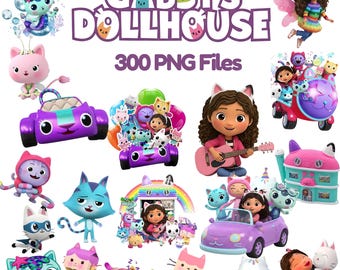 Dollhouse inspired themed Clipart 300 PNGs Bundle Dollhouse inspired Fonts Crafty Girl & Kitty Friends birthday Clipart Pack