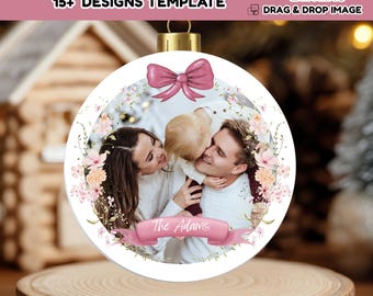 15+ DIY Weihnachtsfamilie Runde Ornament PNG ziehen & fallen lassen Canva bearbeitbare Weihnachtsgeschenk Ornament Design Benutzerdefinierte Foto-Weihnachtssublimationsvorlage