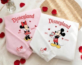 Couple Mouse Valentines Sweatshirt, Matching Sweethearts Crewneck, Magical Land Valentine Shirt, Anniversary Gift