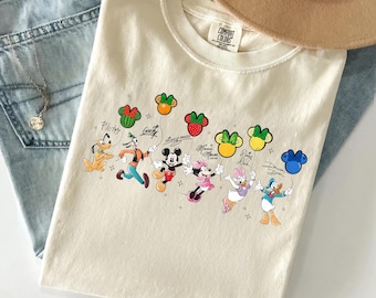 Retro Mickey and Friends Signatures Shirt, Disney Mickey & Friends Fruit Balloon Shirt, Disney Vacation Family Matching T-Shirt, Disney Tee