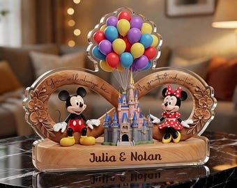 Personalized Disney Wedding Gift, Mickey Minnie Acrylic Plaque, Custom Anniversary Gift for Couples, Disney Castle Honeymoon Gift
