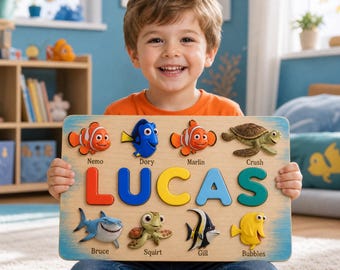 Personalized Finding Nemo Name Puzzle for Toddlers,Custom Wooden Toy with Nemo,Finding Dory Nursery Decor,Birthday Gift,First Christmas Gift