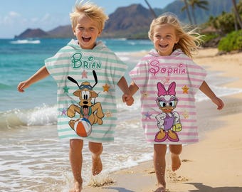 Toalla de playa infantil personalizada, poncho con capucha de Mickey Mouse de Disney personalizado, toalla de baño para niños pequeños, bata de surf para cambiarse para niños, regalo de verano para niños